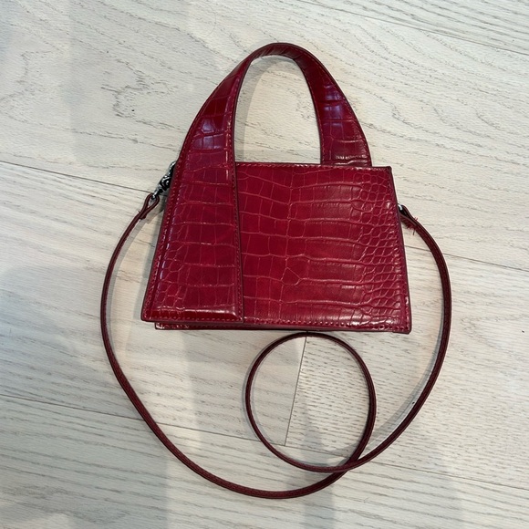 Zara Croc City Bag Small Purse Shoulder Bag Clutch Petite Red Ref 6092/010 - Picture 11 of 13